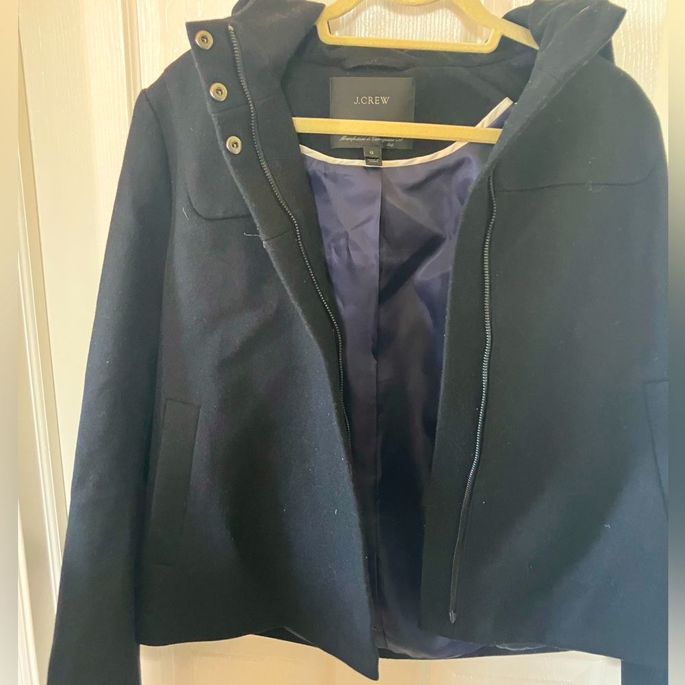J. Crew Black Melton Wool Zip Up Hooded Jacket 12